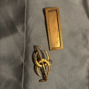 Brass vintage set of Brass Name  Plate with cover and Equestrian Brass Brooch